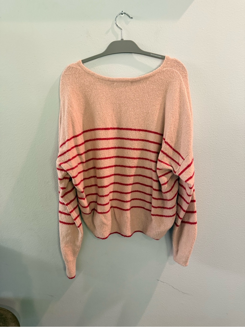 Madewell Cream V-Neck Sweater with Red Stripes - Picture 2 of 3